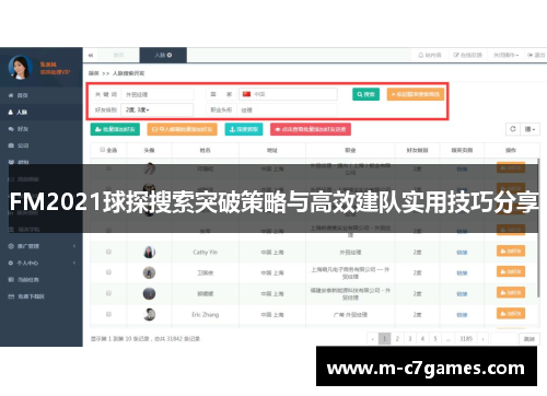 FM2021球探搜索突破策略与高效建队实用技巧分享